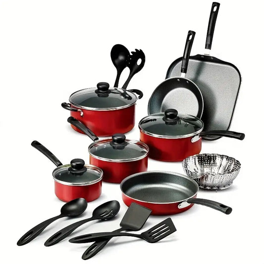 18 Piece Nonstick Cookware Set - Includes 8in Saute Pan, 9in Deep Saute Pan, 11in Griddle