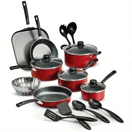 18 Piece Nonstick Cookware Set - Includes 8in Saute Pan, 9in Deep Saute Pan, 11in Griddle